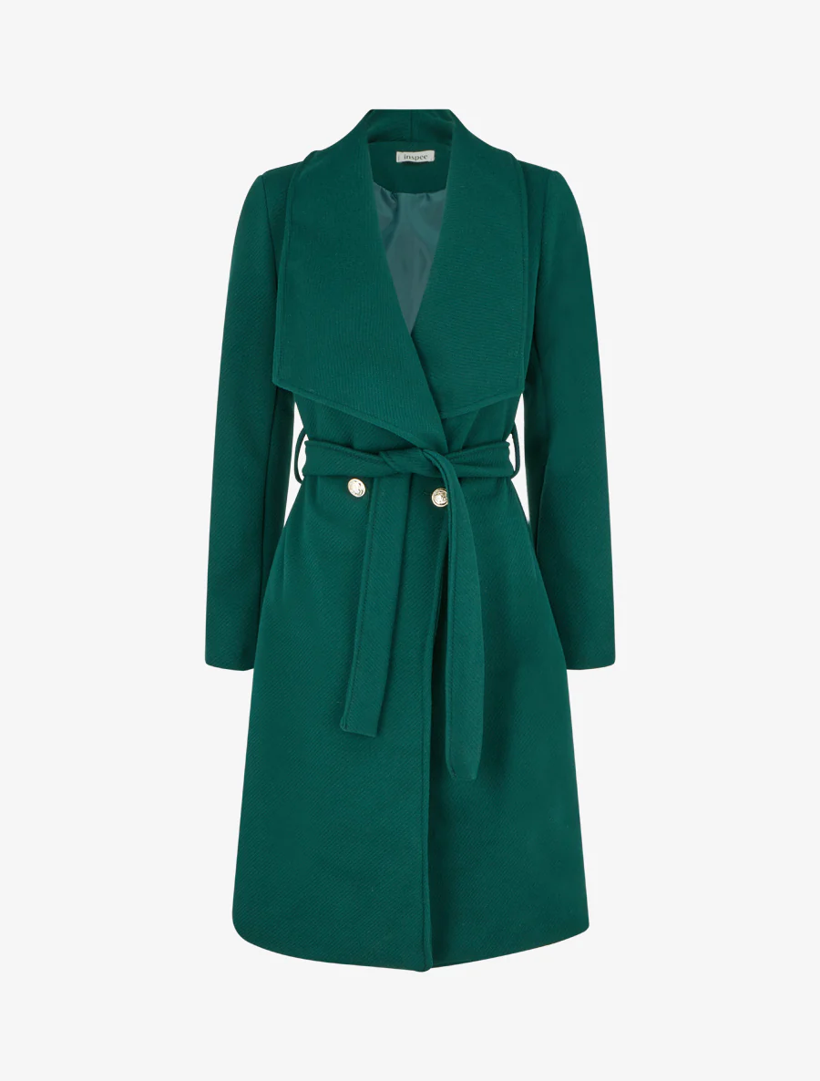 Manteau long ceinturé - Vert sapin