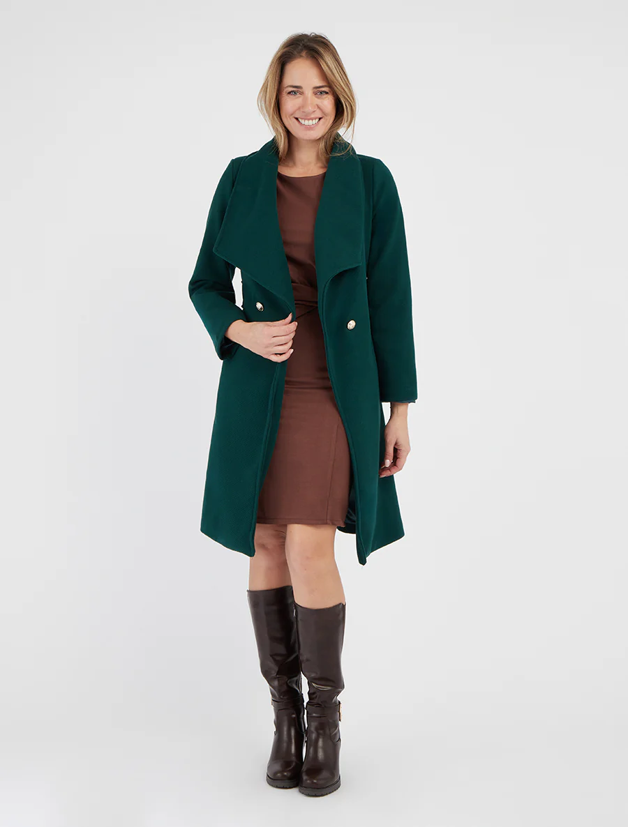 Manteau long ceinturé - Vert sapin - Image 4