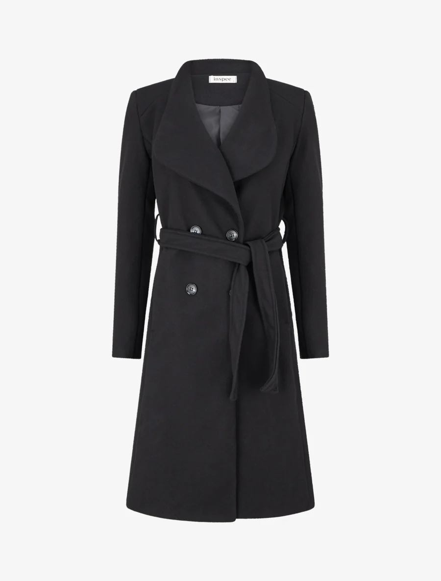 Manteau long cintré à boutons - Noir