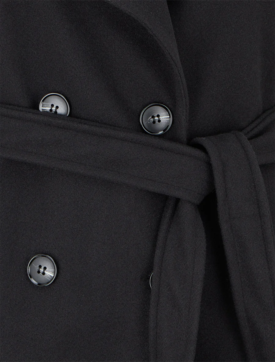 Manteau long cintré à boutons - Noir - Image 3
