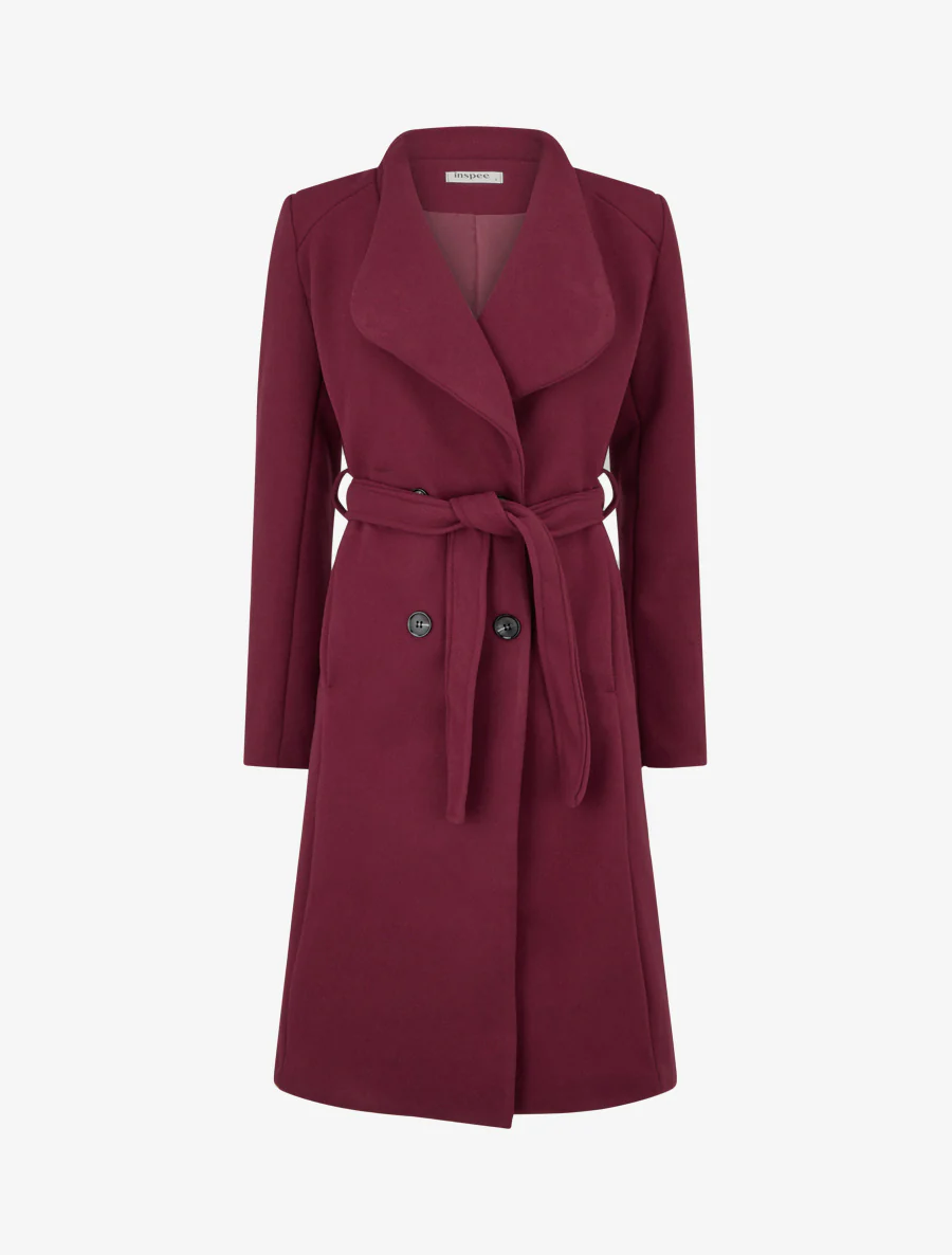 Manteau long cintré à boutons - Bordeaux