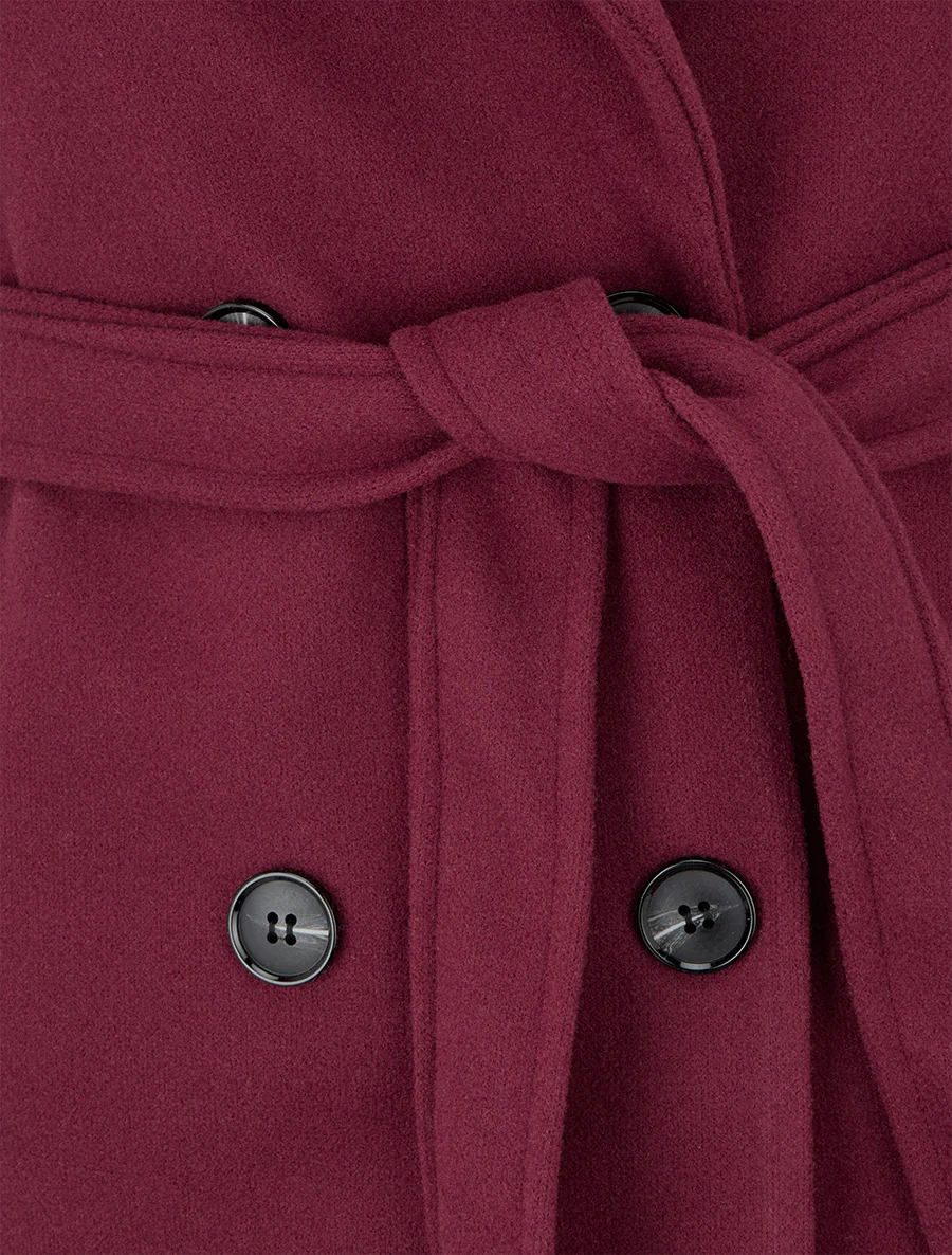 Manteau long cintré à boutons - Bordeaux - Image 3