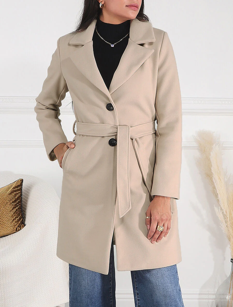 Manteau long classique - Beige - Image 4