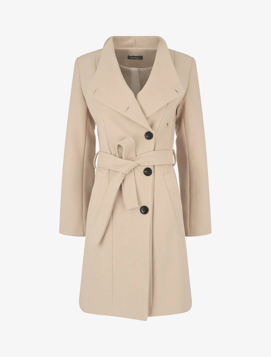 Manteau long col montant - Beige