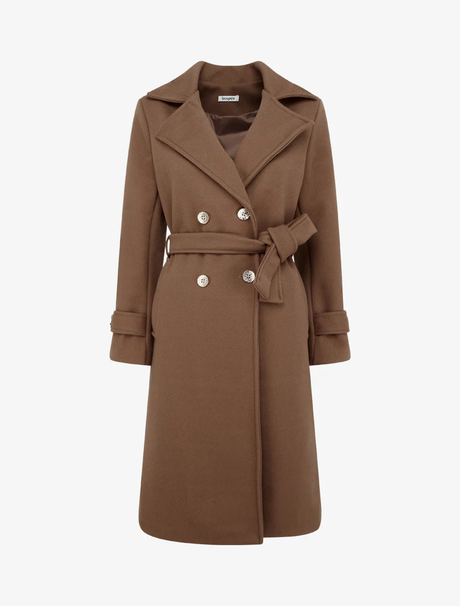 Manteau long croisé à boutons - Marron