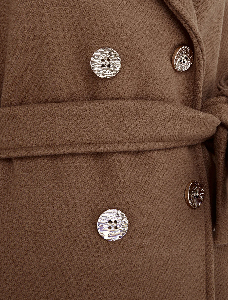 Manteau long croisé à boutons - Marron - Image 3