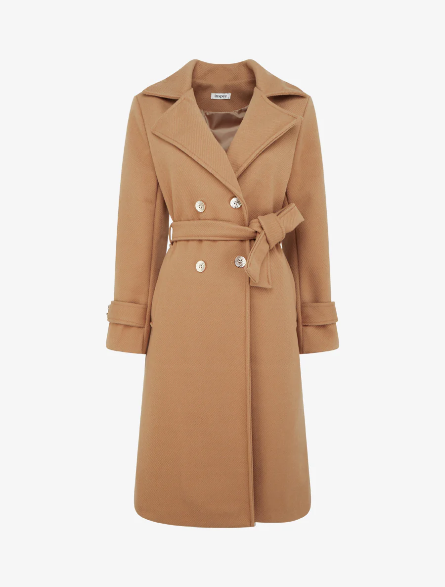 Manteau long croisé à boutons - Camel