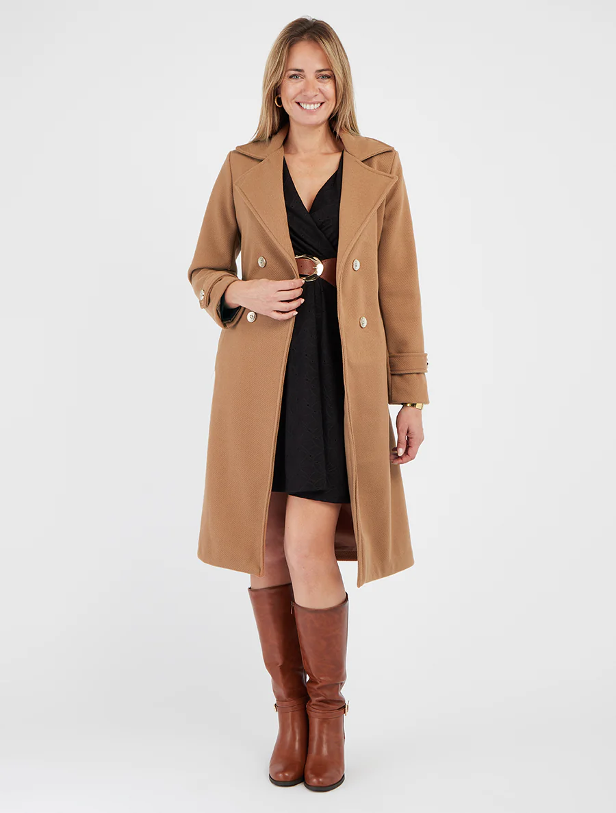 Manteau long croisé à boutons - Camel - Image 4