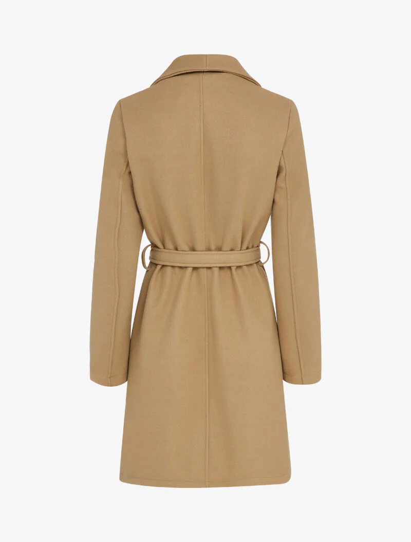 Manteau long droit avec ceinture - Camel - Image 2