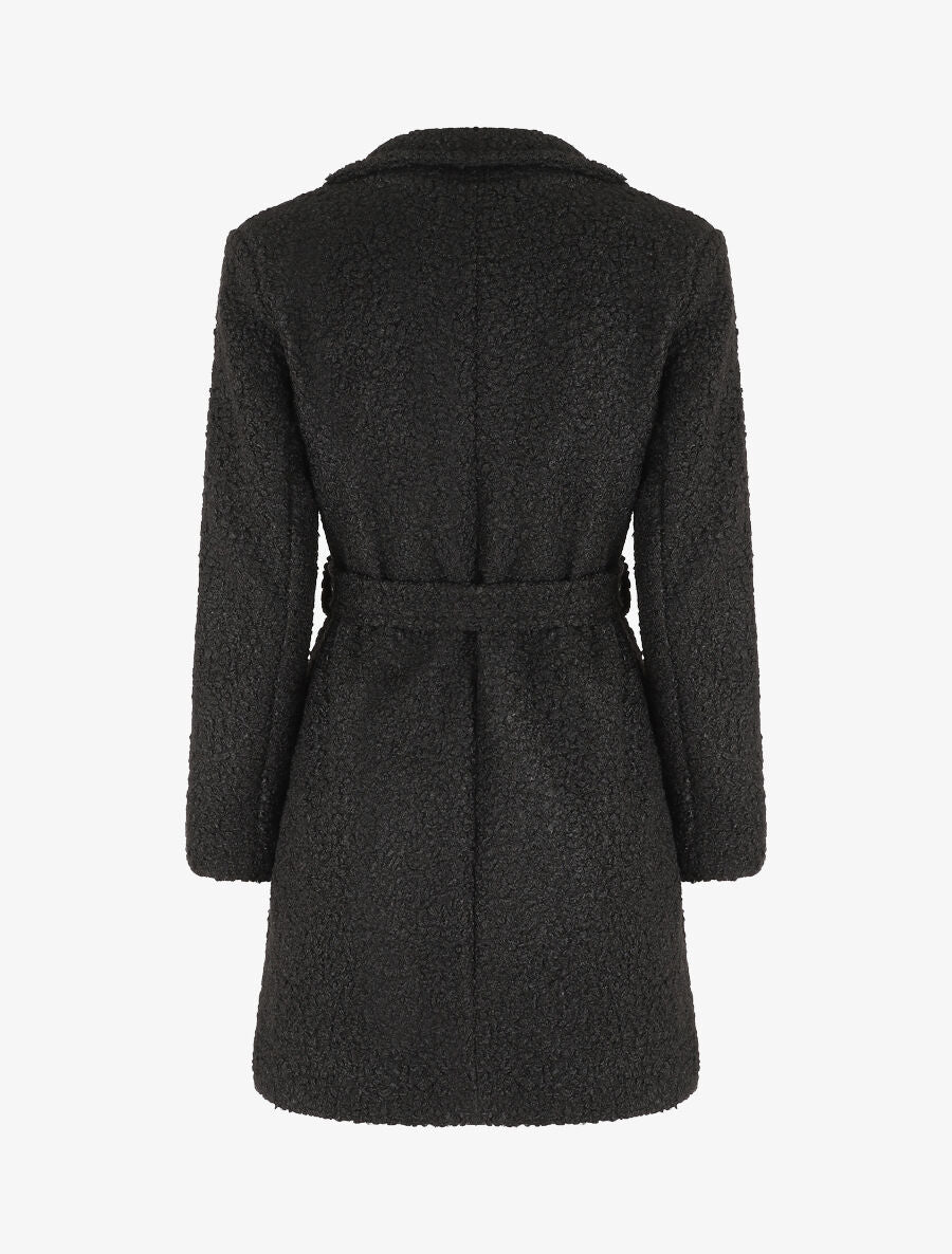 Manteau long effet peau de mouton - Noir - Image 2