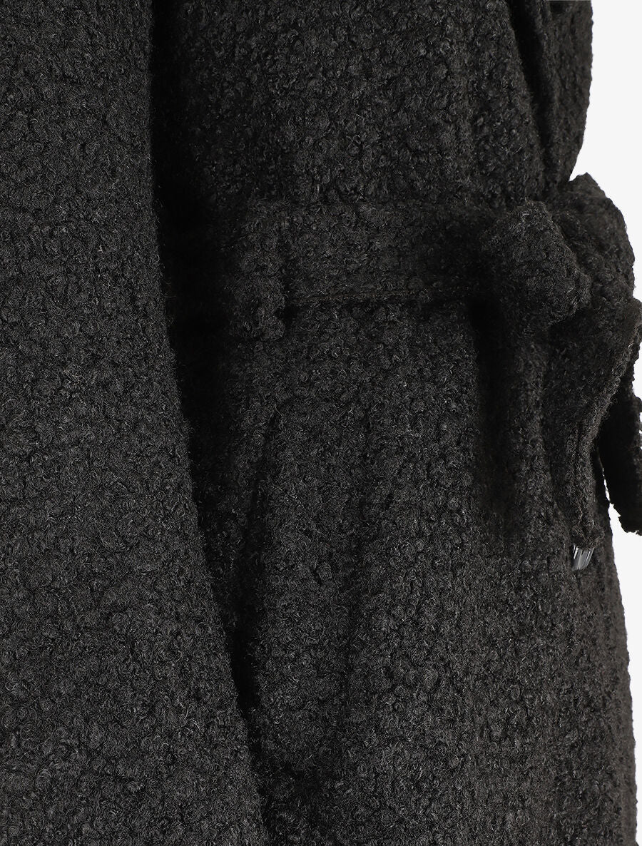 Manteau long effet peau de mouton - Noir - Image 3
