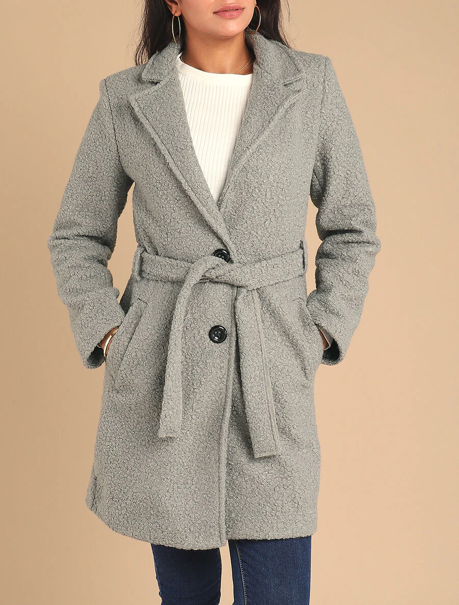Manteau long effet peau de mouton - Gris - Image 4