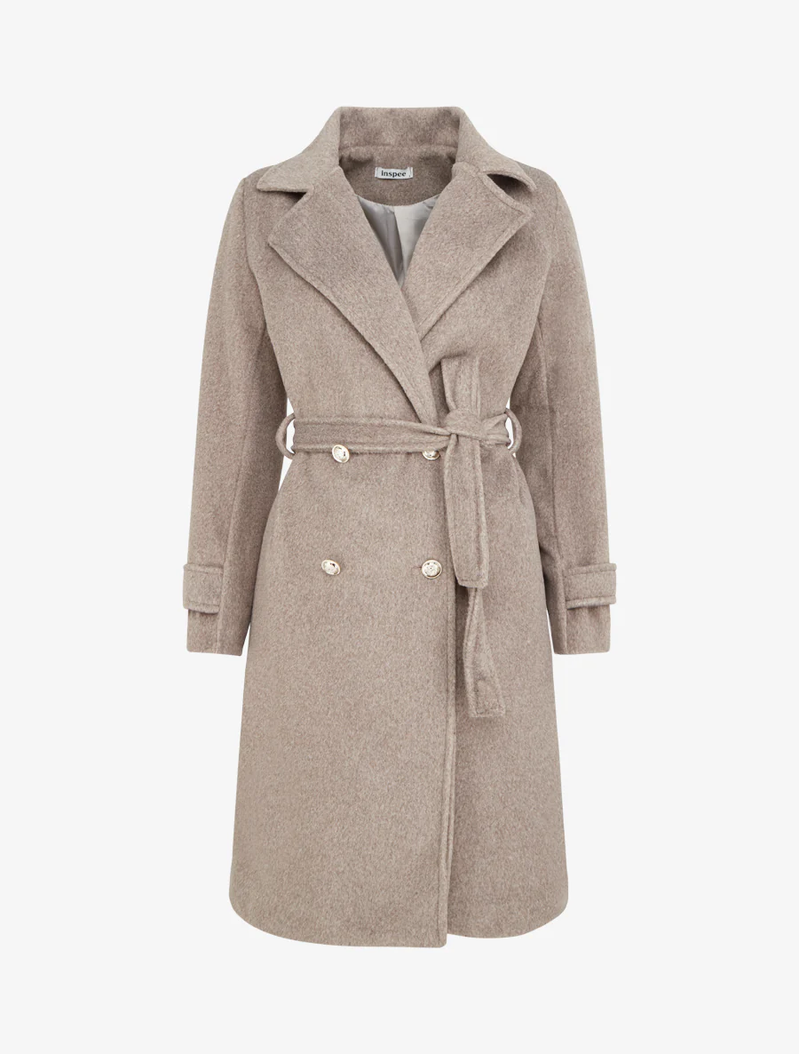 Manteau long uni à bouton décoratif - Taupe