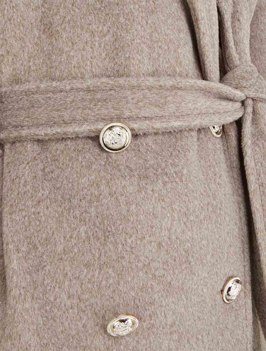 Manteau long uni à bouton décoratif - Taupe - Image 3