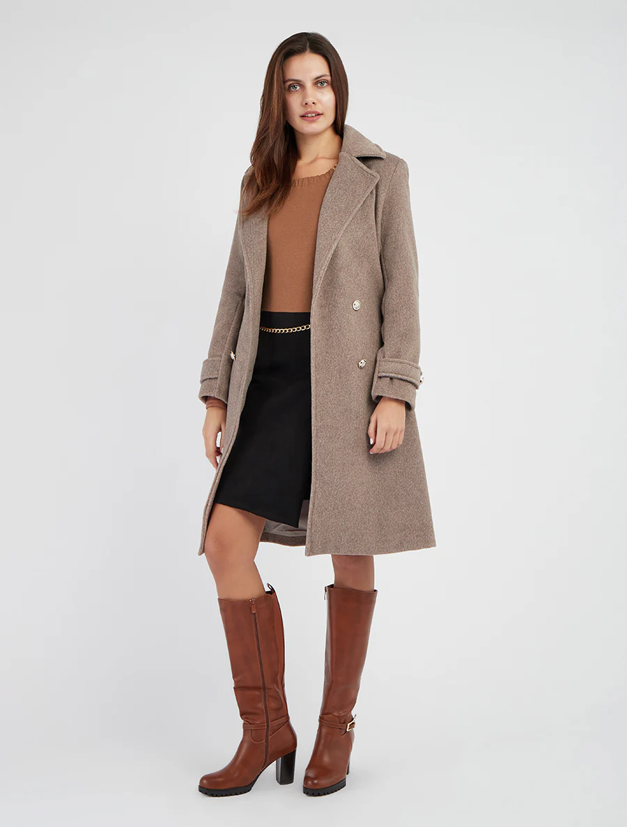 Manteau long uni à bouton décoratif - Taupe - Image 4