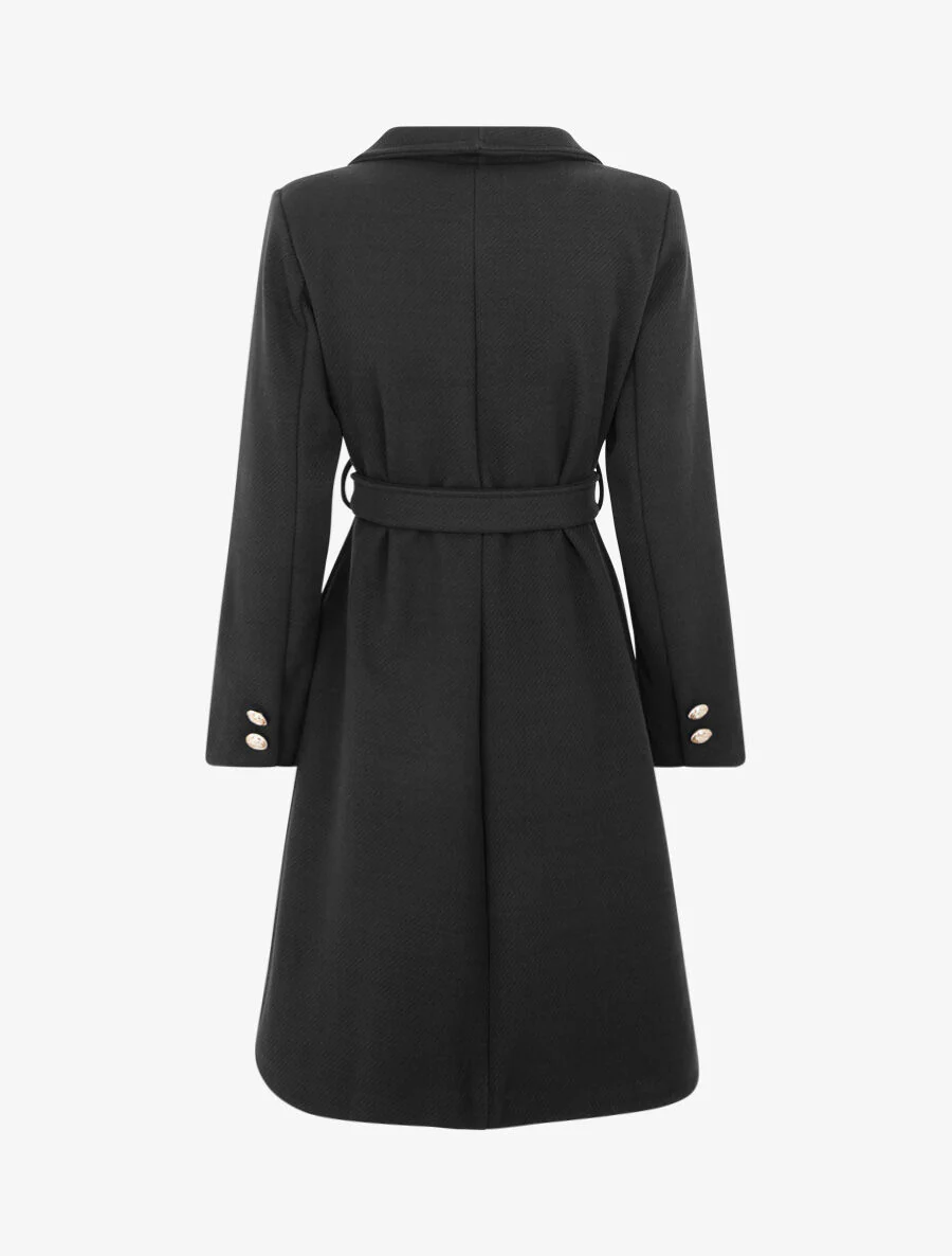 Manteau long uni à boutons marins dorés - Noir - Image 2