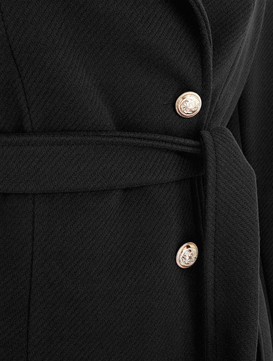Manteau long uni à boutons marins dorés - Noir - Image 3