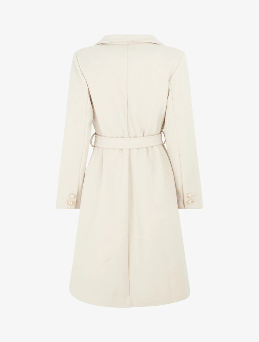 Manteau long uni à boutons marins dorés - Beige - Image 2