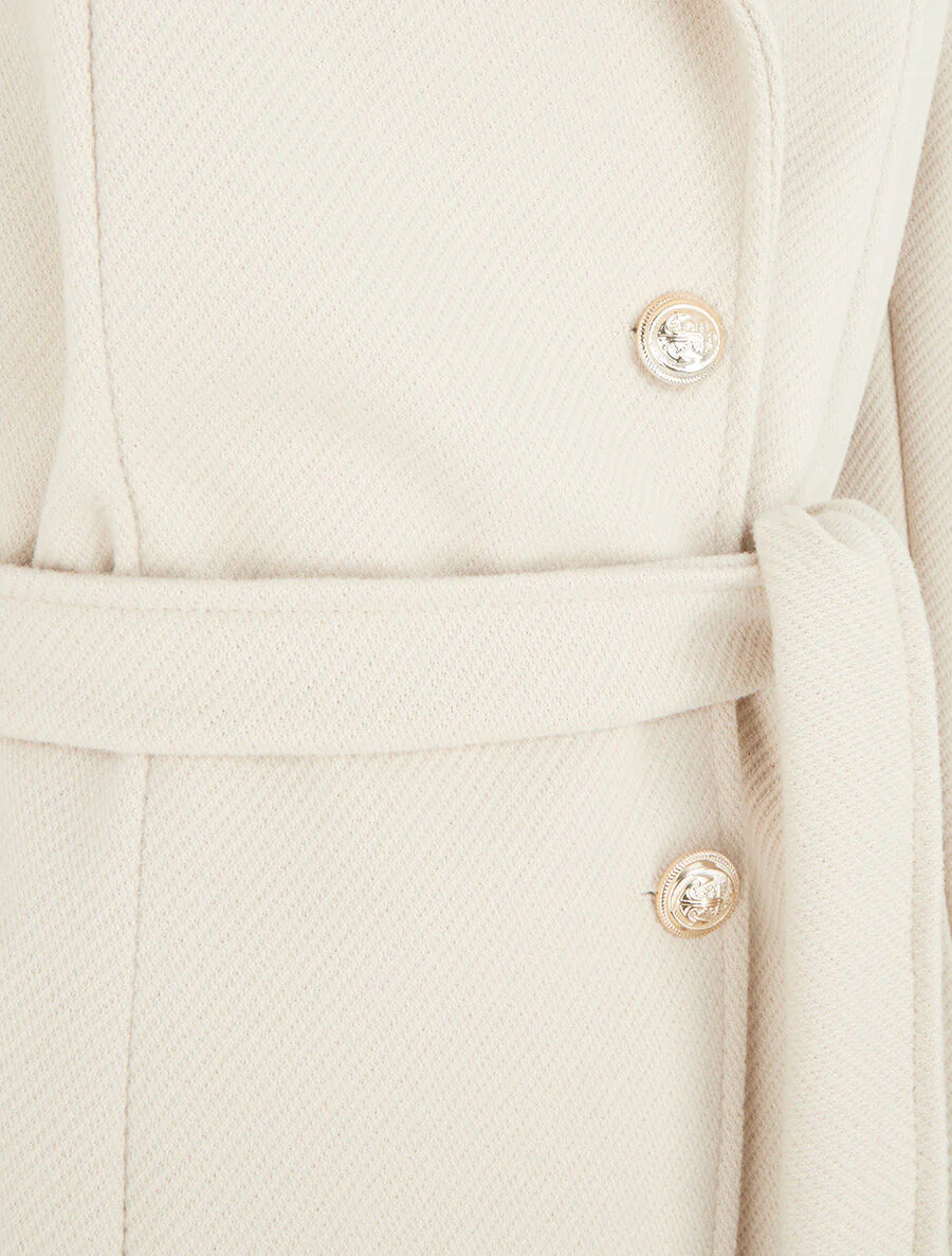 Manteau long uni à boutons marins dorés - Beige - Image 3
