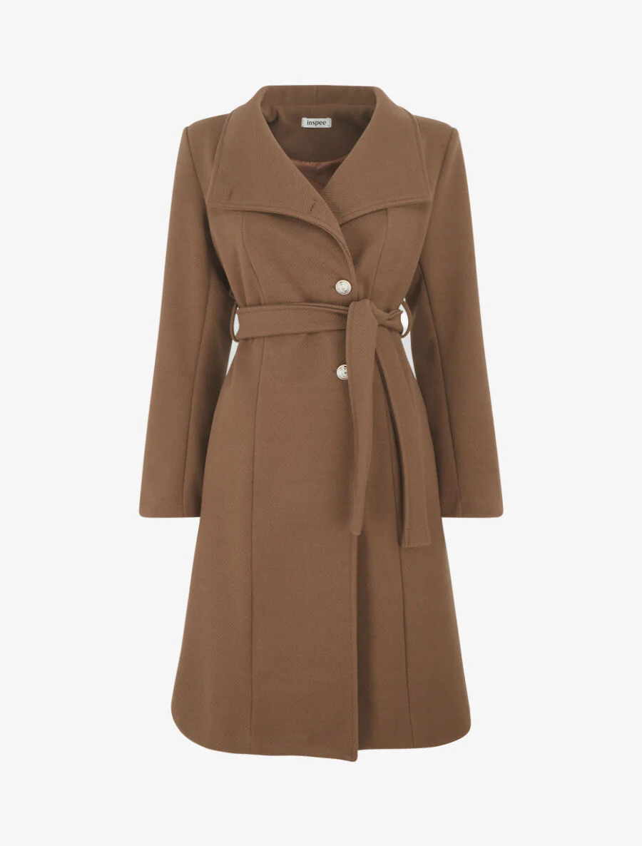 Manteau long uni à boutons marins dorés - Marron