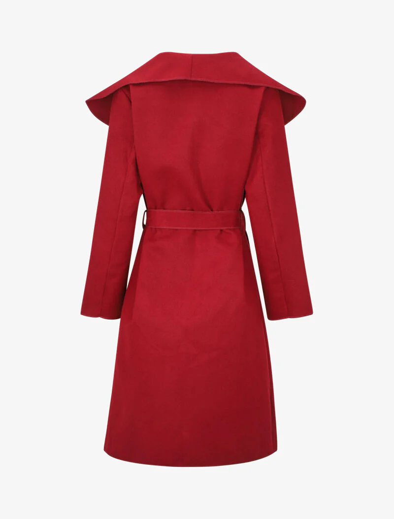 Manteau long uni à col châle - Bordeaux - Image 2
