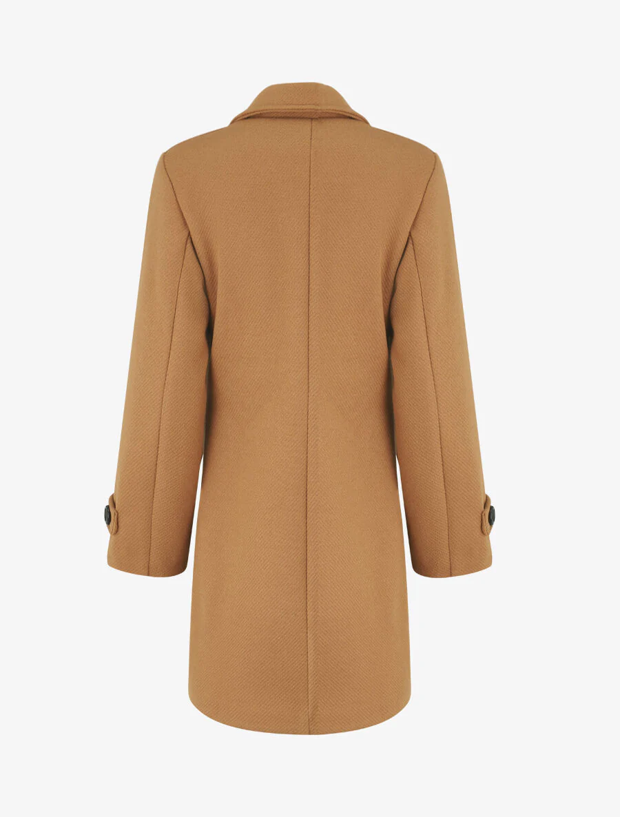 Manteau long uni à col cranté - Camel - Image 2