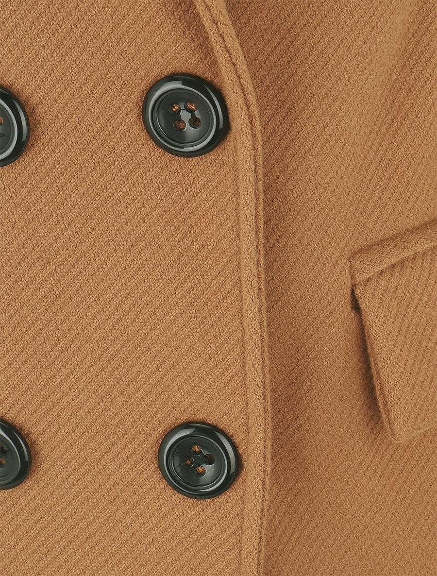 Manteau long uni à col cranté - Camel - Image 3