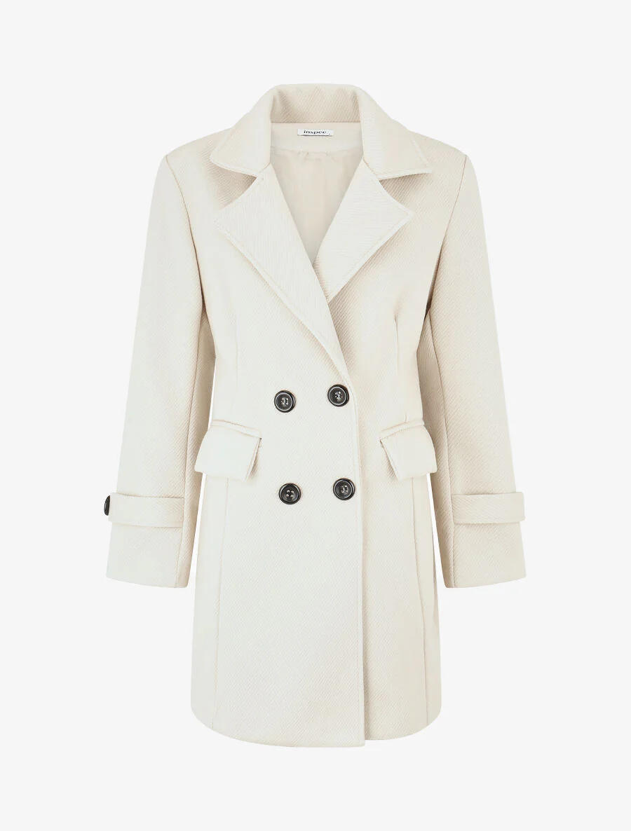 Manteau long uni à col cranté - Beige