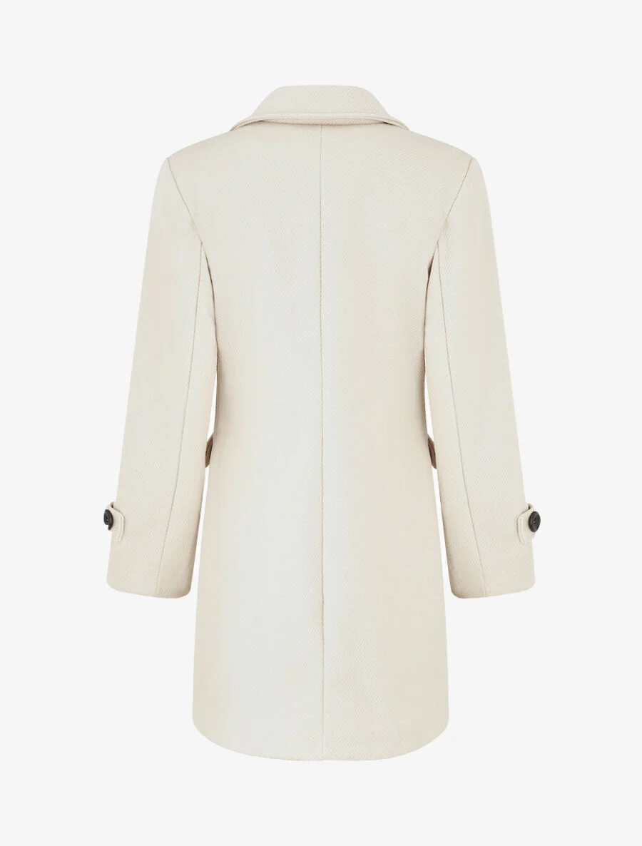 Manteau long uni à col cranté - Beige - Image 2