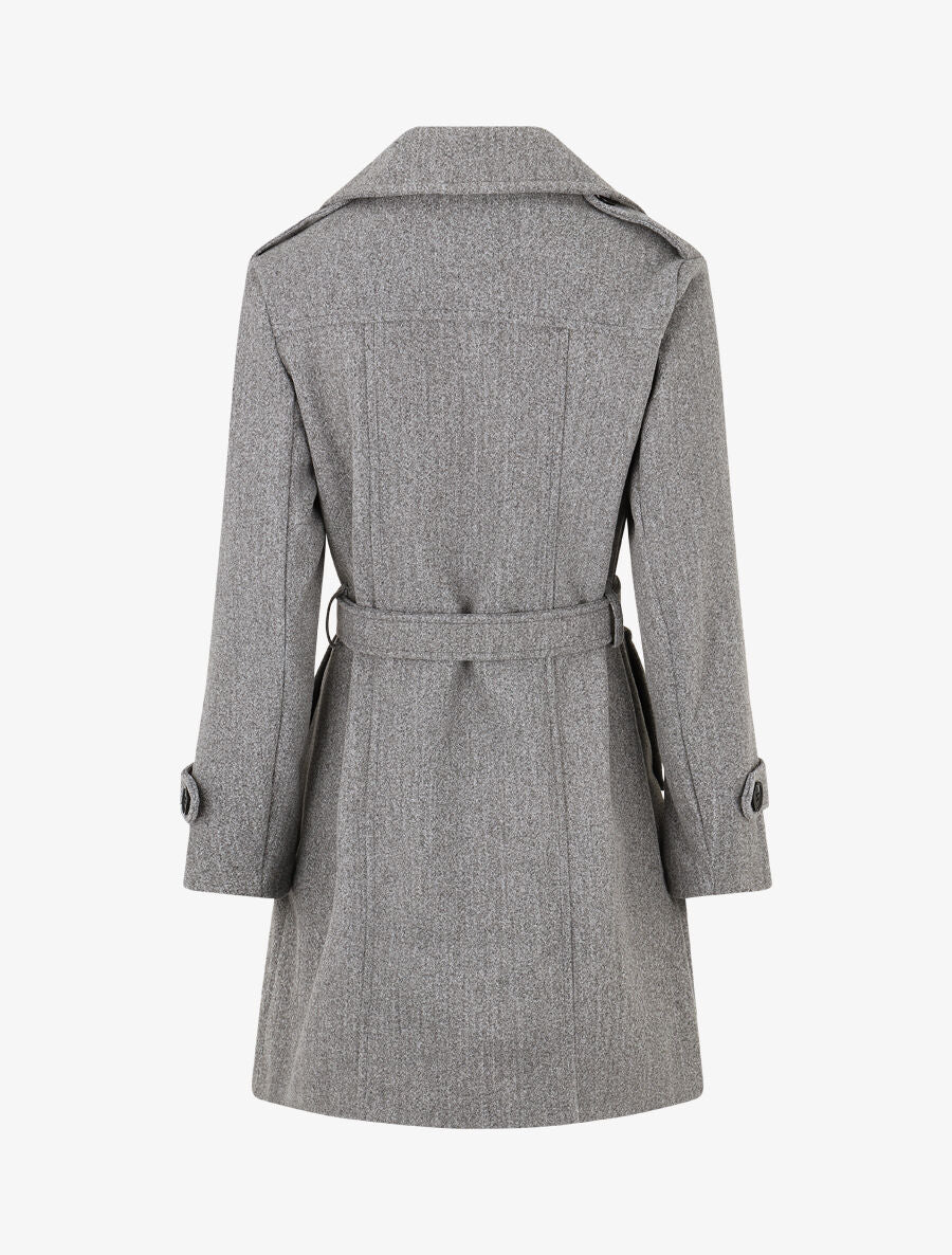 Manteau long uni boutonné - Gris chiné - Image 2