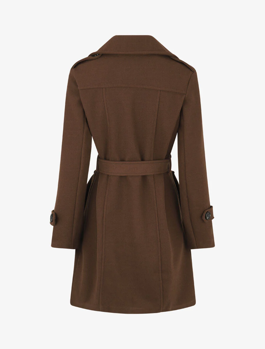 Manteau long uni boutonné - Chocolat - Image 2