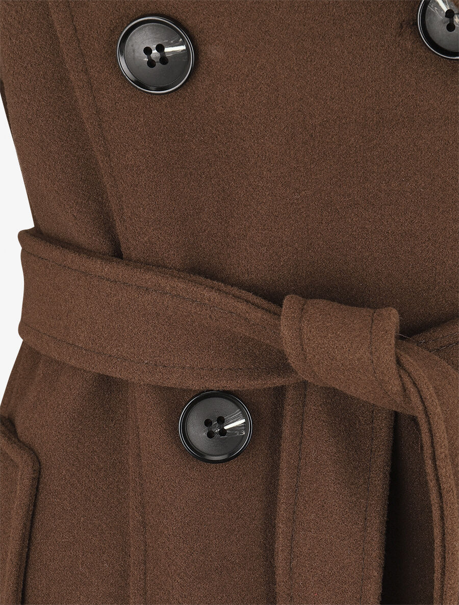 Manteau long uni boutonné - Chocolat - Image 3