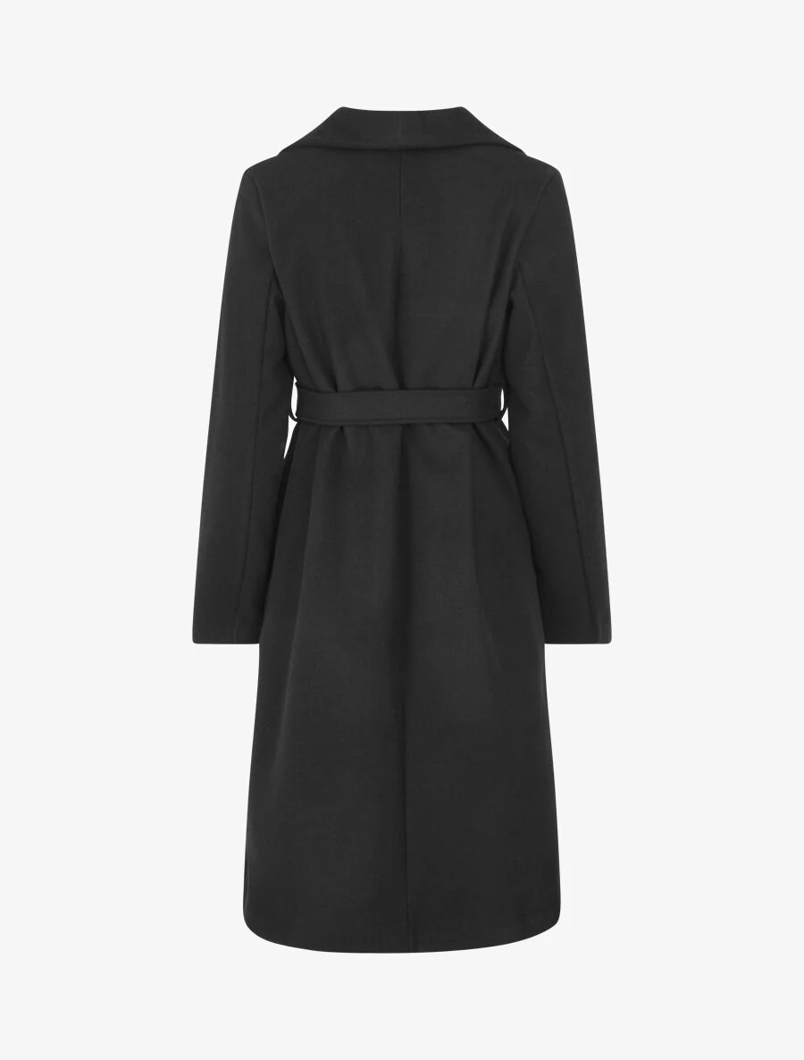 Manteau long uni ceinturé - Noir - Image 2