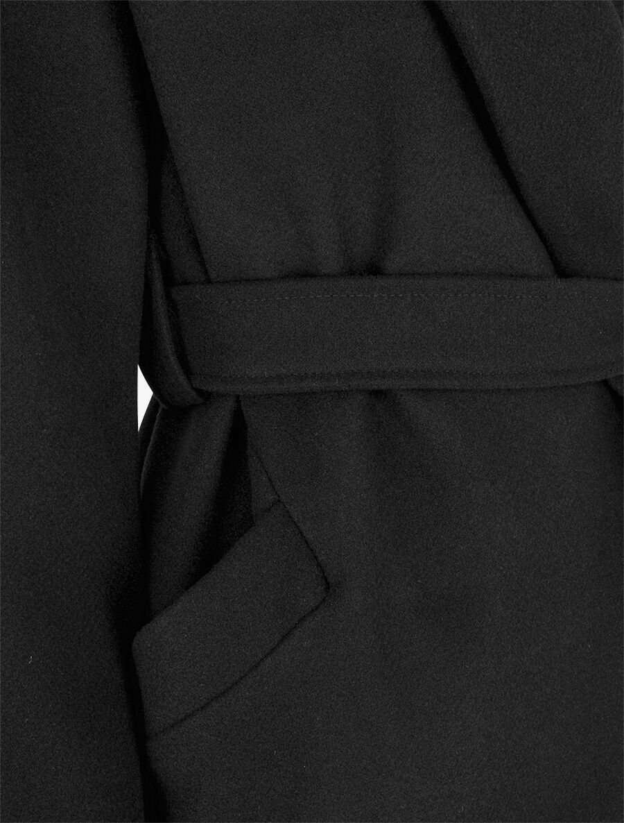 Manteau long uni ceinturé - Noir - Image 3