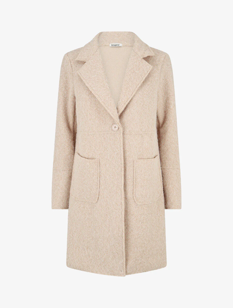 Manteau long uni duveteux - Beige