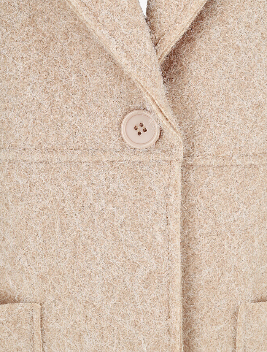 Manteau long uni duveteux - Beige - Image 3