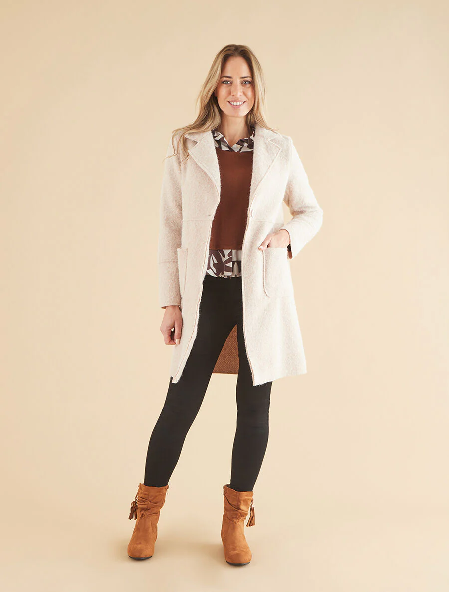 Manteau long uni duveteux - Beige - Image 4
