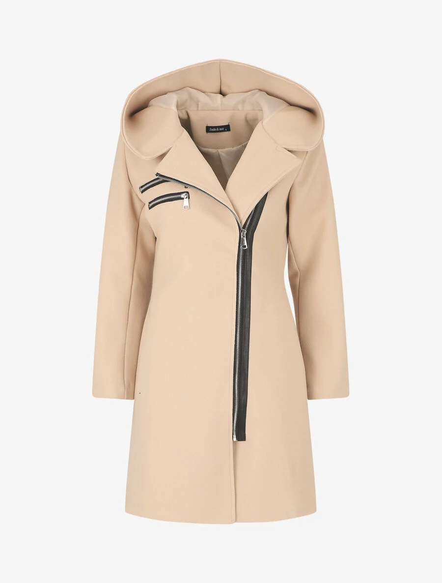 Manteau long zippé à capuche - Beige