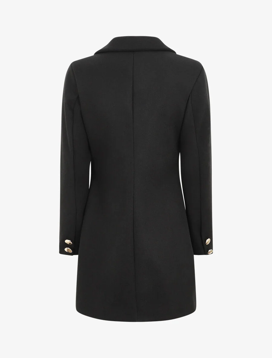Manteau mi-long à boutons dorés - Noir - Image 2
