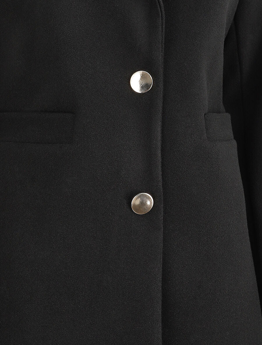 Manteau mi-long à boutons dorés - Noir - Image 3