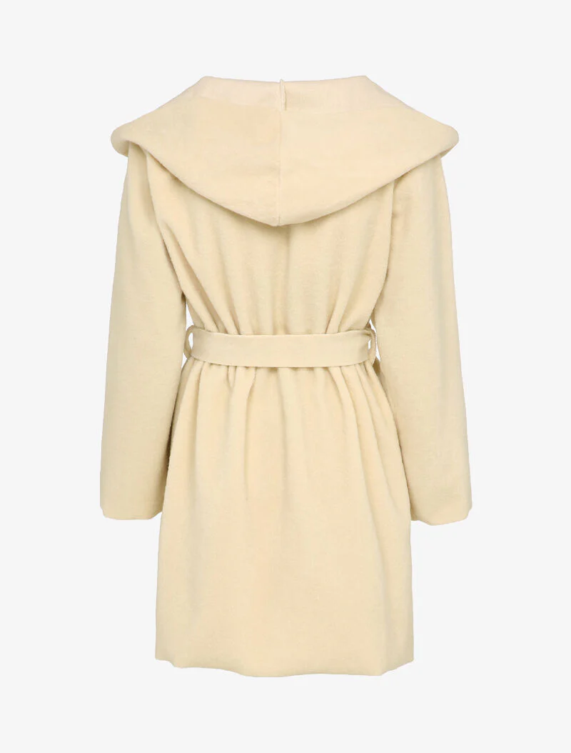 Manteau mi-long à capuche effet laine - Beige - Image 2
