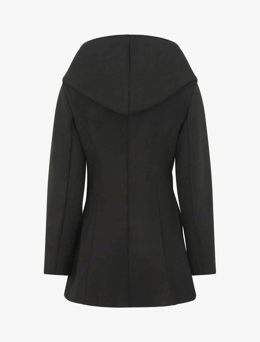 Manteau mi-long à capuche et zip - Noir - Image 2
