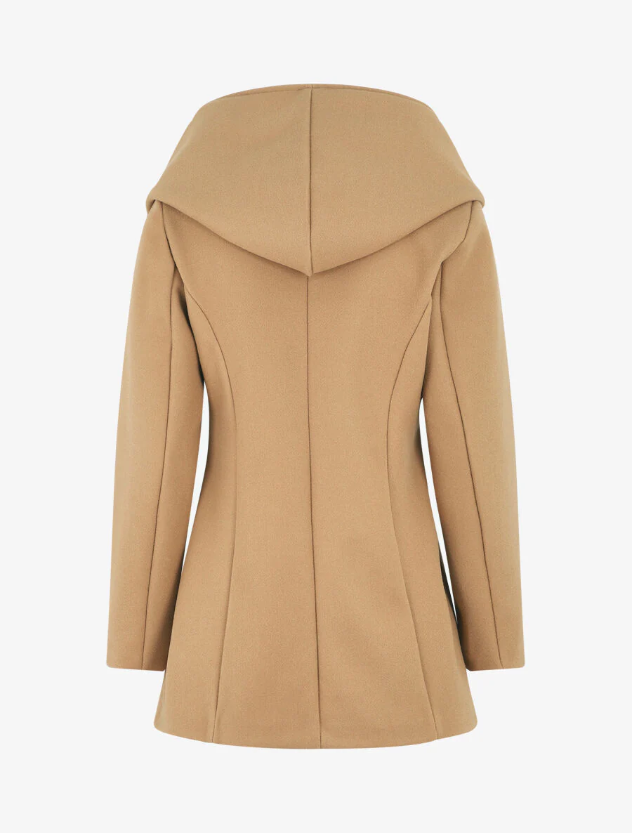 Manteau mi-long à capuche et zip - Camel - Image 2