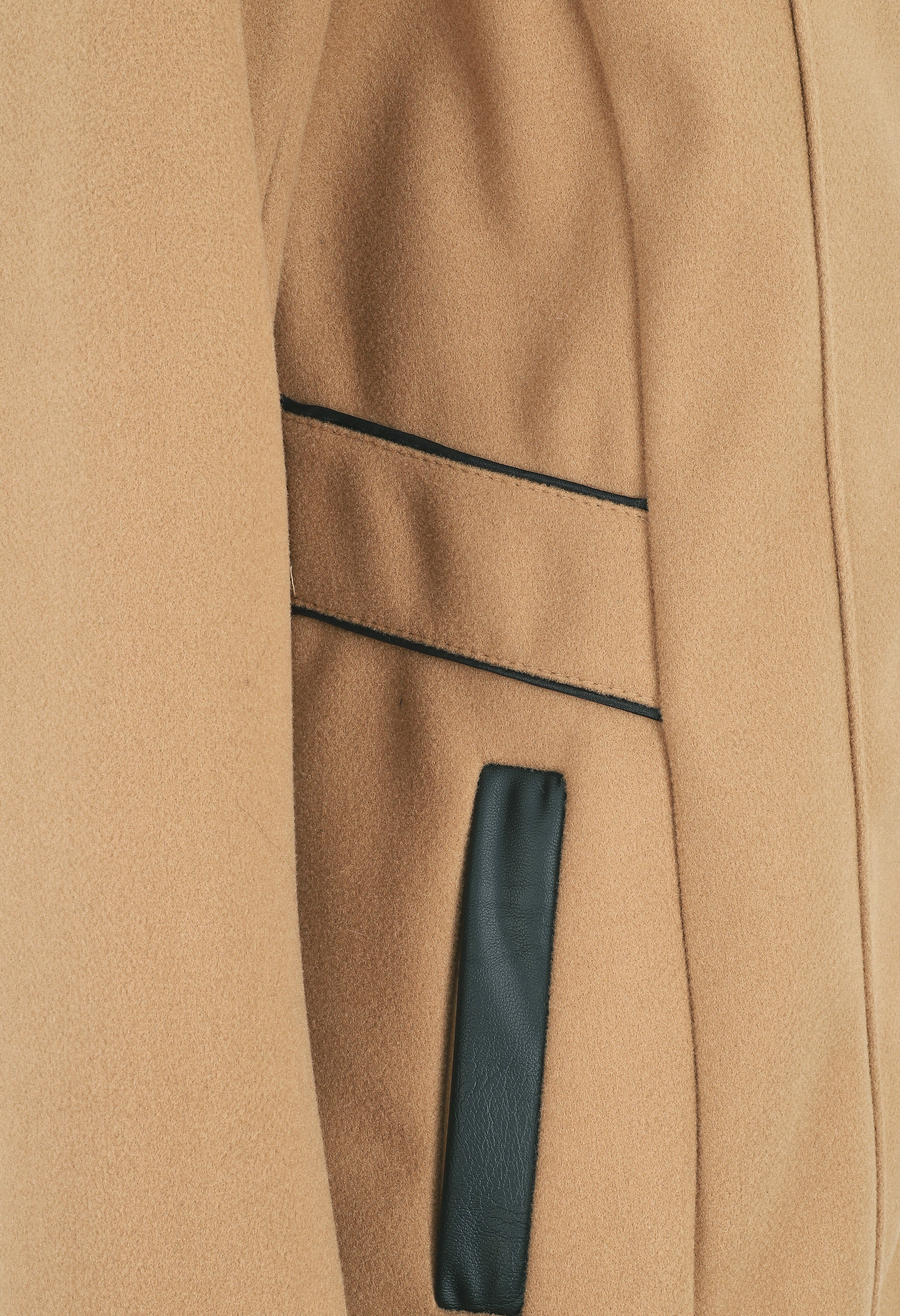 Manteau mi-long à capuche et zip - Camel - Image 3