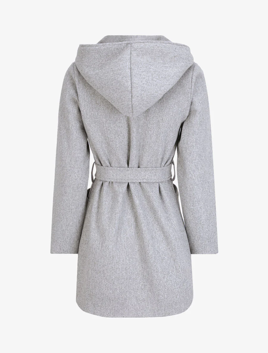 Manteau mi-long à capuche - Gris clair - Image 2
