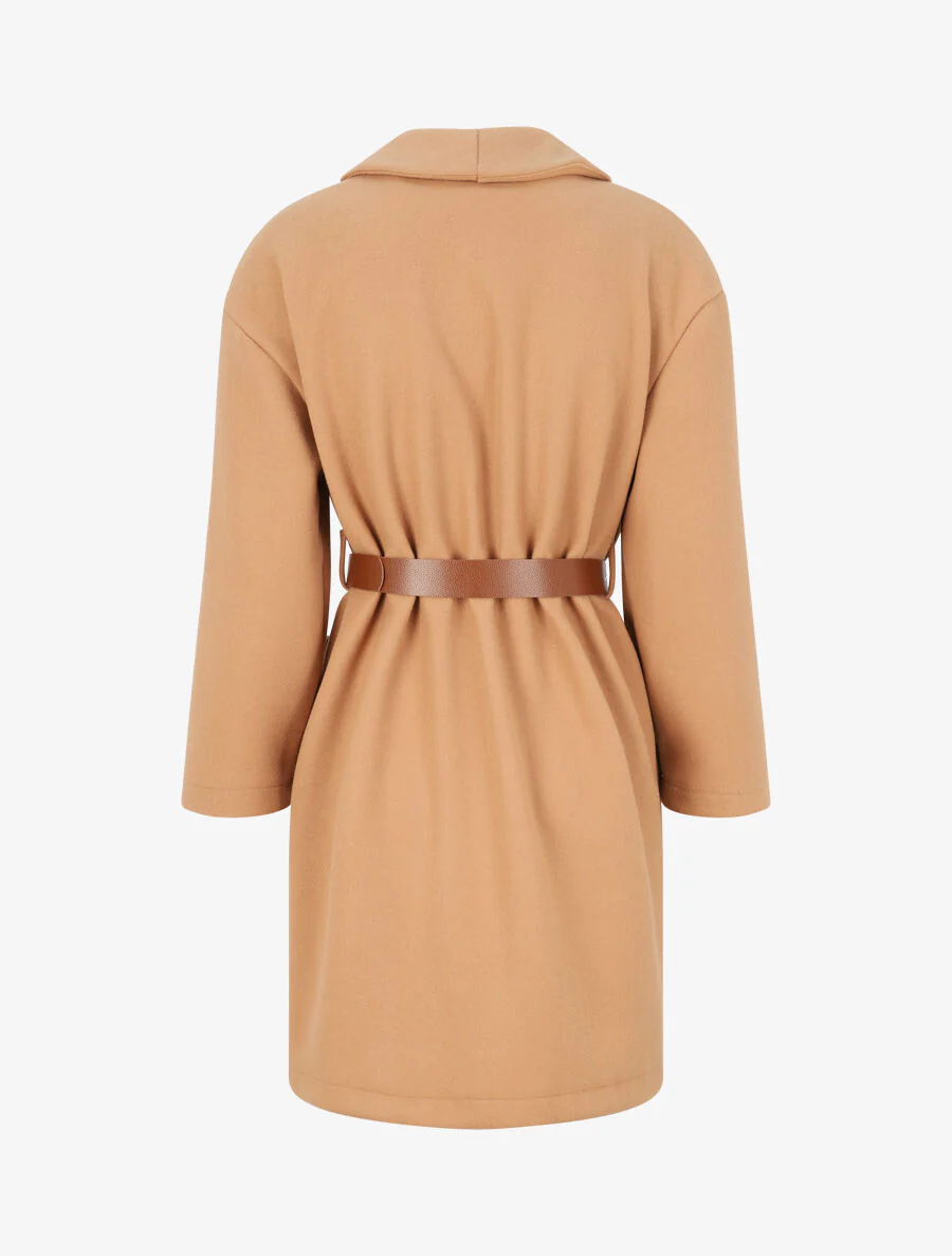 Manteau mi-long à col châle et ceinture - Camel - Image 2