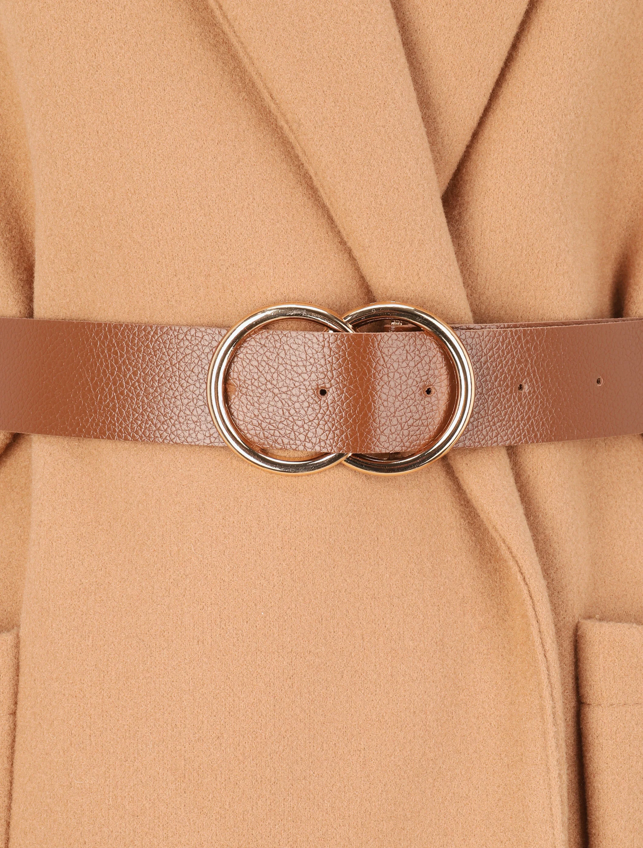 Manteau mi-long à col châle et ceinture - Camel - Image 3
