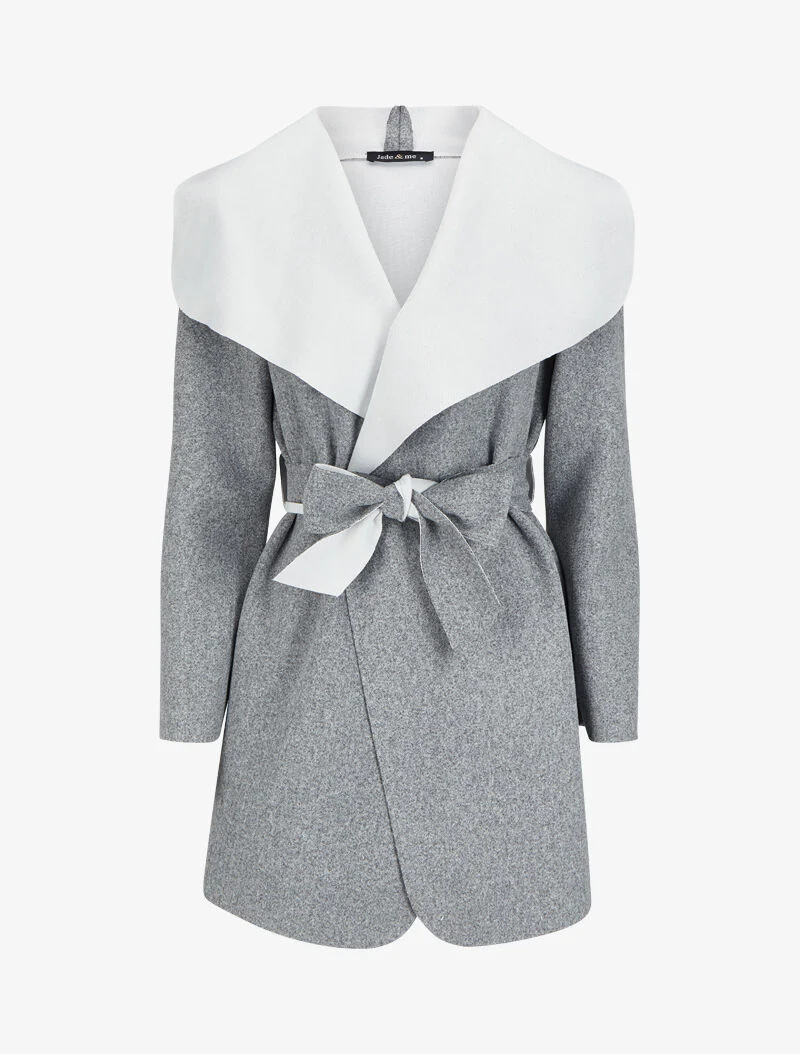 Manteau mi-long à col châle - Gris chiné