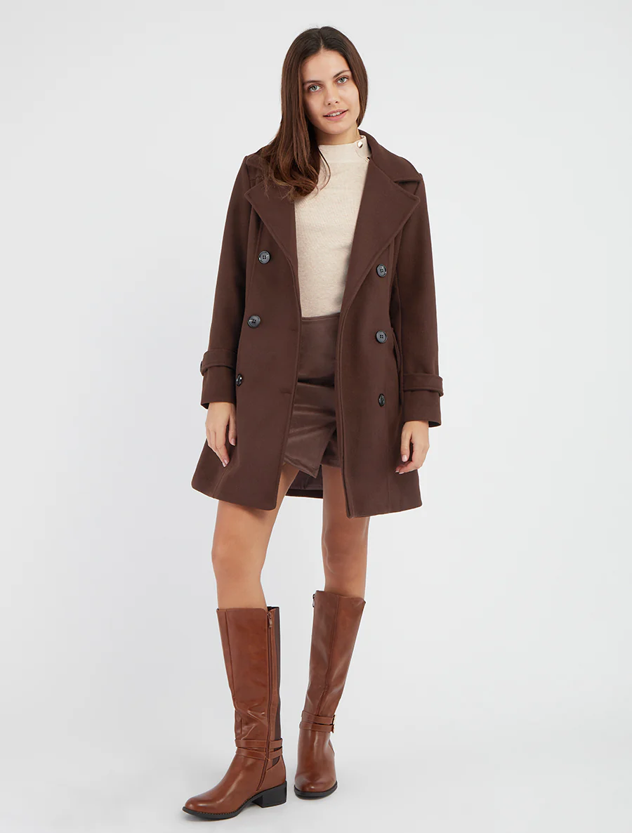 Manteau mi-long à col cranté - Marron - Image 5