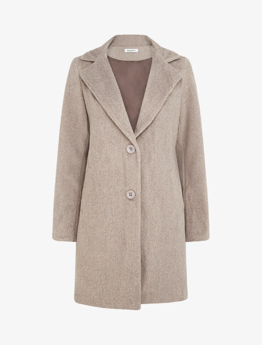 Manteau mi-long à col cranté - Taupe